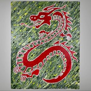 “Red Dragon Rising” Original Melted Crayon Artwork On Flat Canvas 11x14”